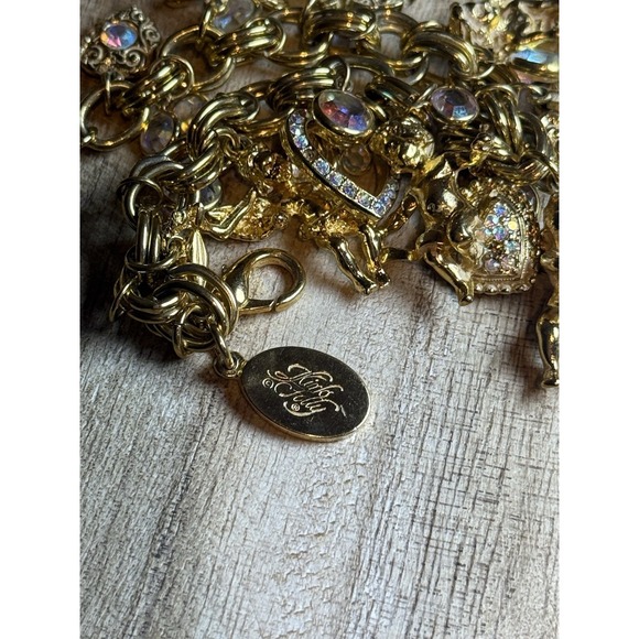 Vintage Kirk's Folly Gold Tone Charm Bracelet AB Crystals Angels Hearts - Picture 4 of 4